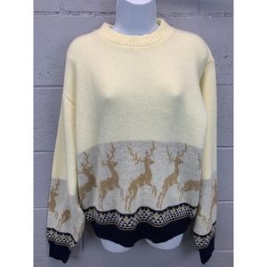 80s Ski Sweater Christmas Sweater Novelty Knit Reindeer Color Block Pullover